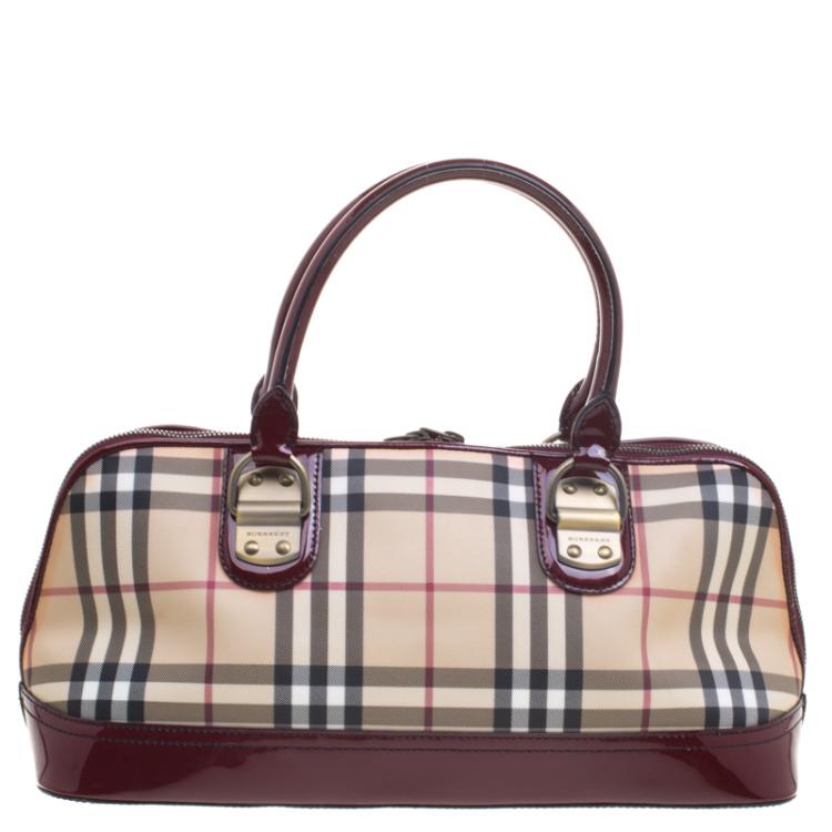 Pre Owned Burberry Burgundy House Check PVC Satchel