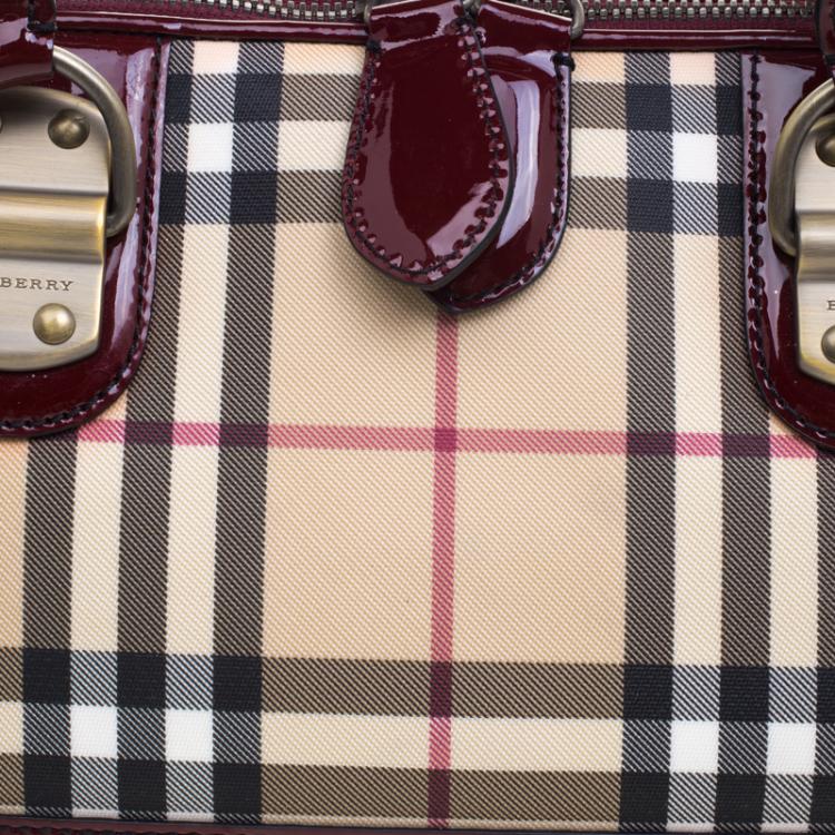 Pre Owned Burberry Burgundy House Check PVC Satchel