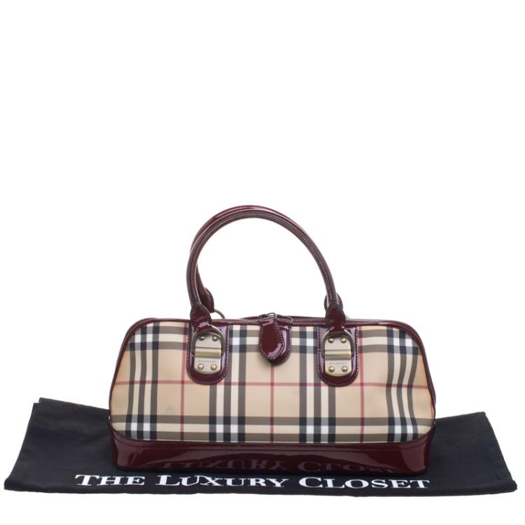 Pre Owned Burberry Burgundy House Check PVC Satchel