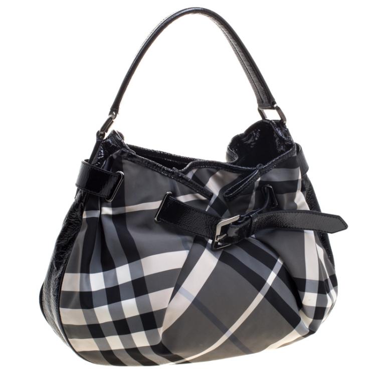 Pre Owned Burberry Black Beat Check Nylon Hobo