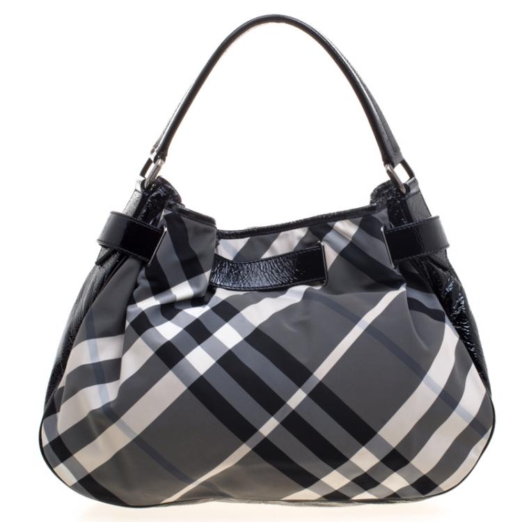 Pre Owned Burberry Black Beat Check Nylon Hobo