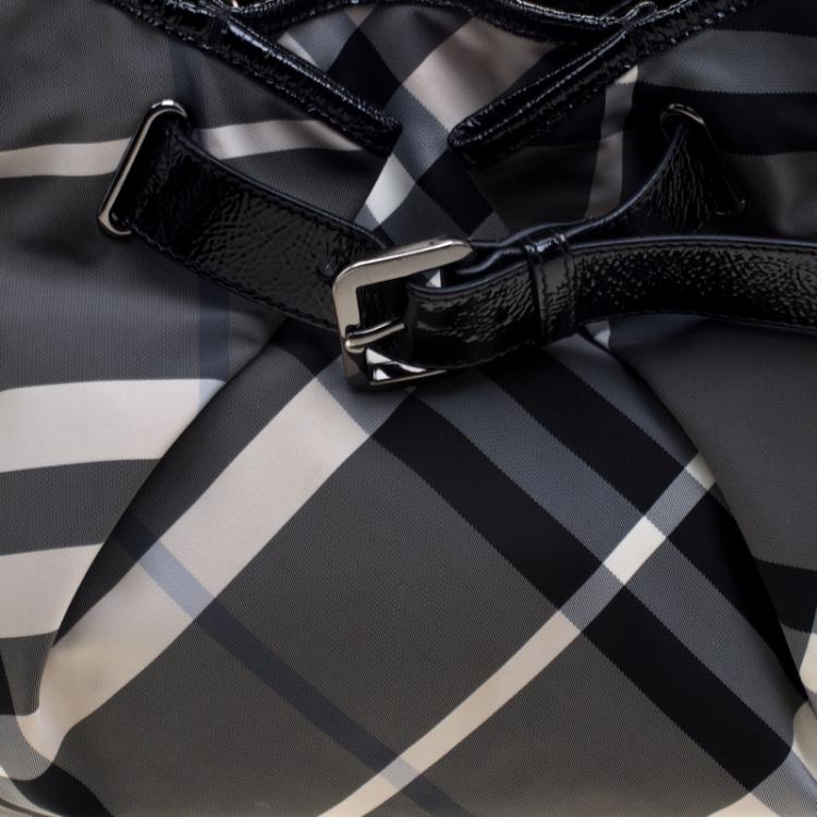 Pre Owned Burberry Black Beat Check Nylon Hobo