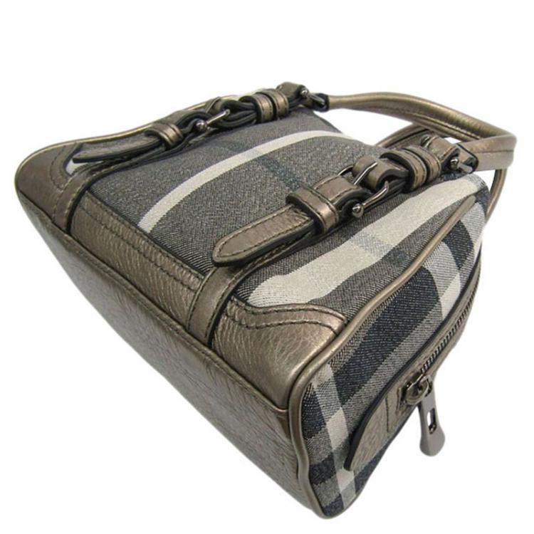 Pre Owned Burberry Grey Smoked Check Canvas Bowling Bag