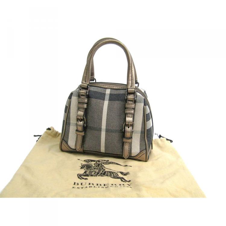 Pre Owned Burberry Grey Smoked Check Canvas Bowling Bag