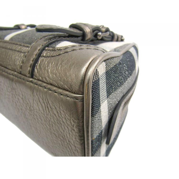 Pre Owned Burberry Grey Smoked Check Canvas Bowling Bag