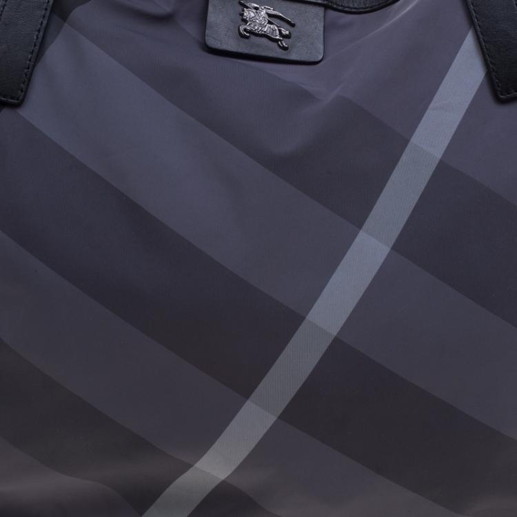 Pre Owned Burberry Black Beat Check Nylon Drawstring Tote