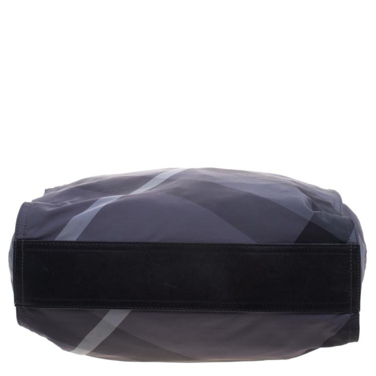 Pre Owned Burberry Black Beat Check Nylon Drawstring Tote