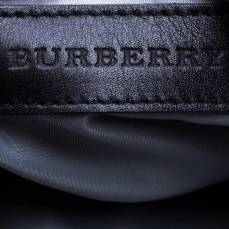 Pre Owned Burberry Black Beat Check Nylon Drawstring Tote