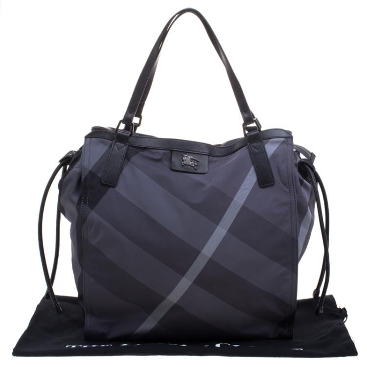 Pre Owned Burberry Black Beat Check Nylon Drawstring Tote