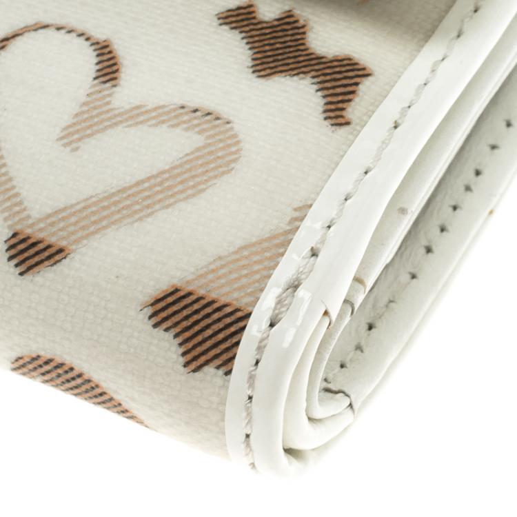 Pre Owned Burberry Off White Nova Check Heart Compact Wallet