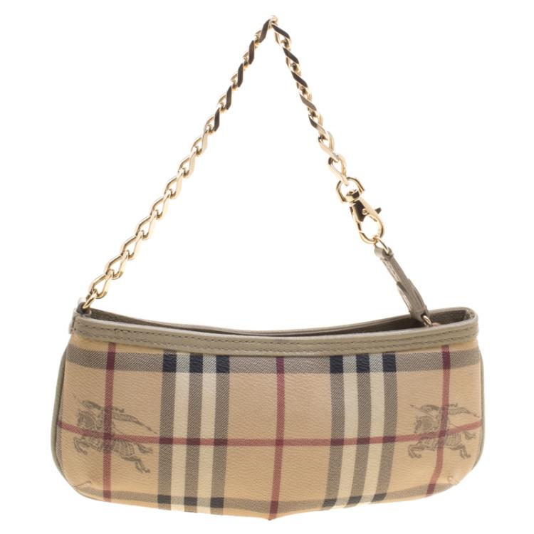 Pre Owned Burberry Beige Haymarket Check Clara Pochette