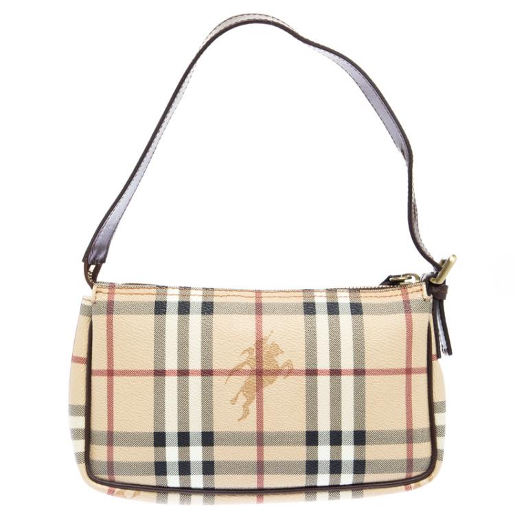 Pre Owned Burberry Brown Haymarket Check PVC Pochette