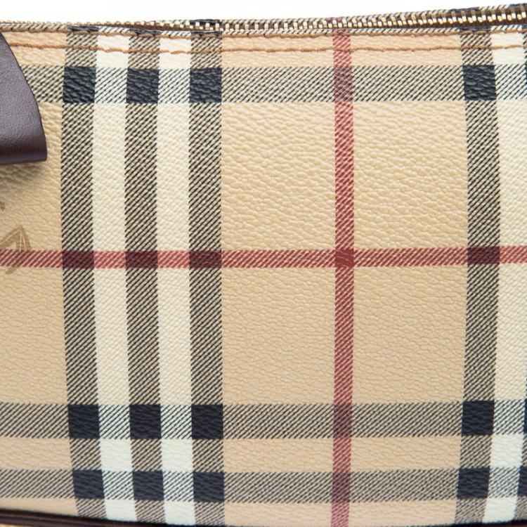 Pre Owned Burberry Brown Haymarket Check PVC Pochette