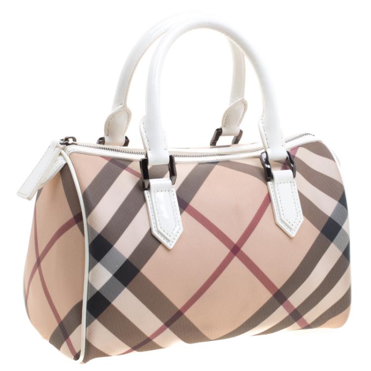 Pre Owned Burberry White Nova Check PVC Chester Boston Bag