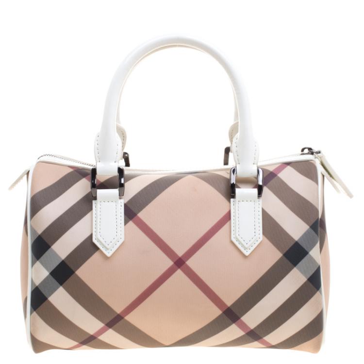 Pre Owned Burberry White Nova Check PVC Chester Boston Bag