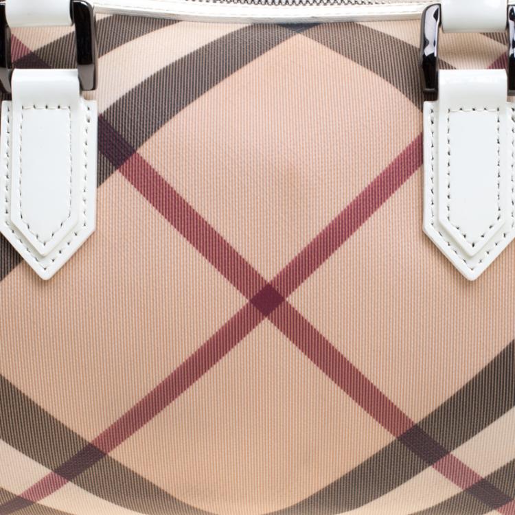 Pre Owned Burberry White Nova Check PVC Chester Boston Bag
