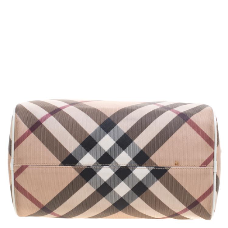 Pre Owned Burberry White Nova Check PVC Chester Boston Bag