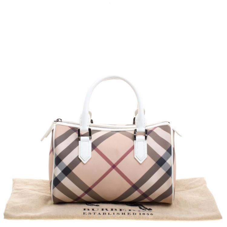 Pre Owned Burberry White Nova Check PVC Chester Boston Bag