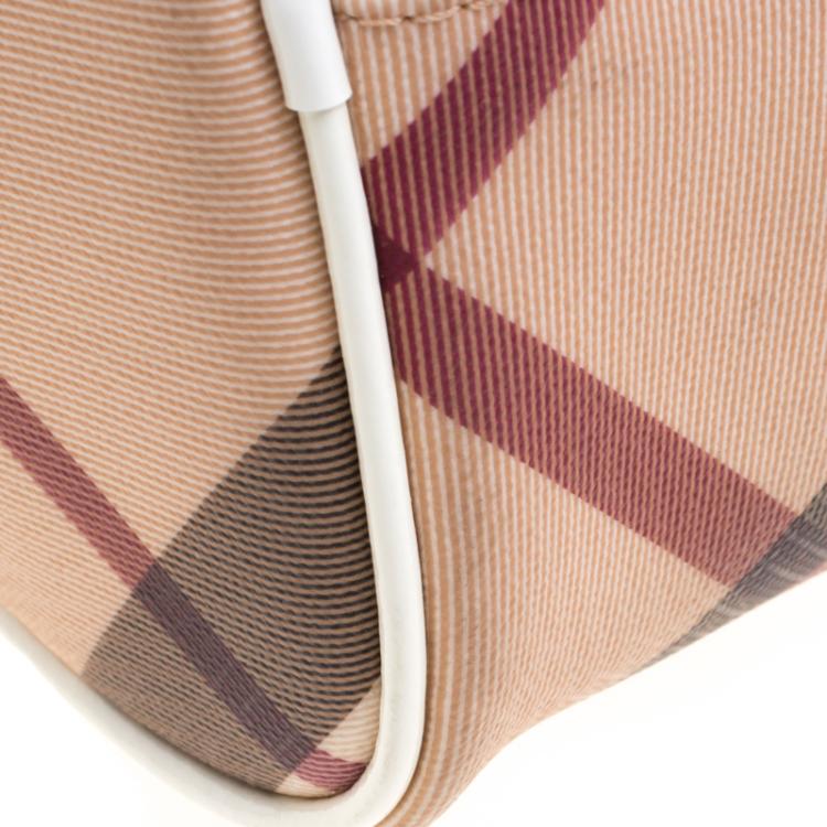 Pre Owned Burberry White Nova Check PVC Chester Boston Bag