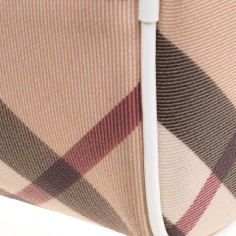 Pre Owned Burberry White Nova Check PVC Chester Boston Bag