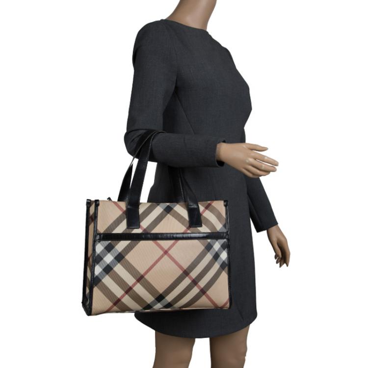 Pre Owned Burberry Black Nova Check PVC Tote