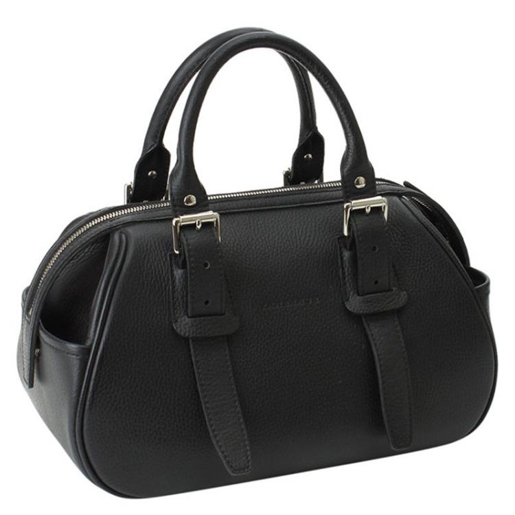 Pre Owned Burberry Black Pebbled Leather Satchel Bag