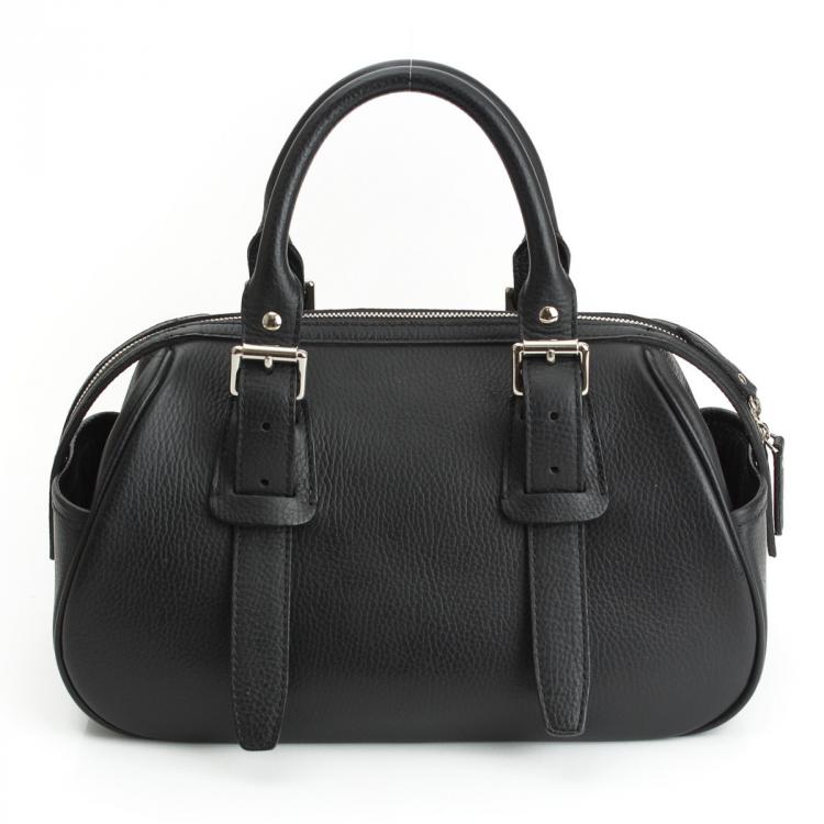 Pre Owned Burberry Black Pebbled Leather Satchel Bag