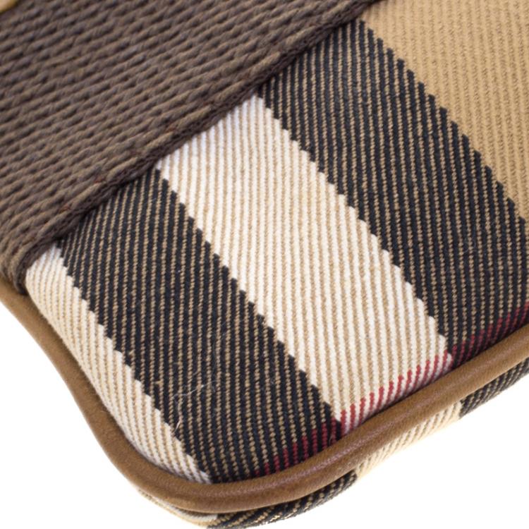 Pre Owned Burberry Light Brown House Check Fabric Wristlet Clutch