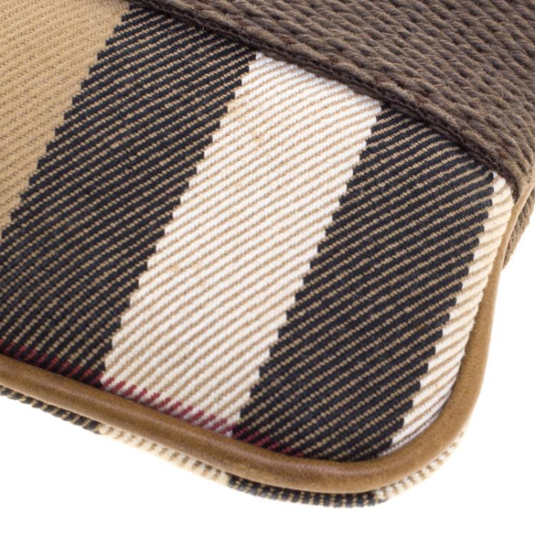 Pre Owned Burberry Light Brown House Check Fabric Wristlet Clutch
