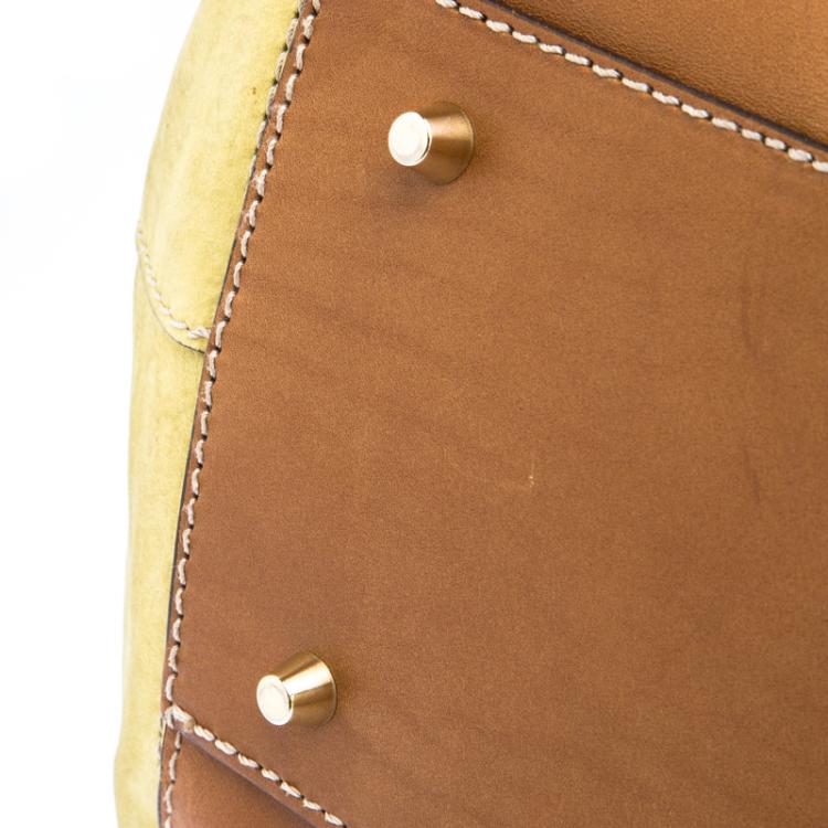 Pre Owned Burberry Yellow Green/Brown Nubuck Leather Bowling Bag