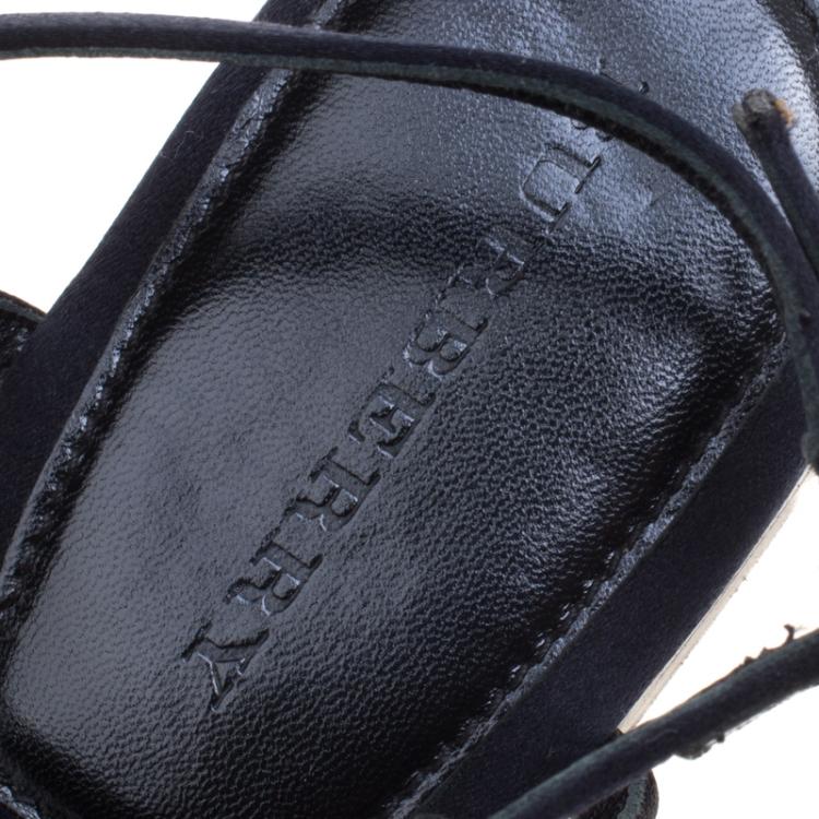 Pre Owned Burberry Black Embellished Satin Thong Sandals Size 40
