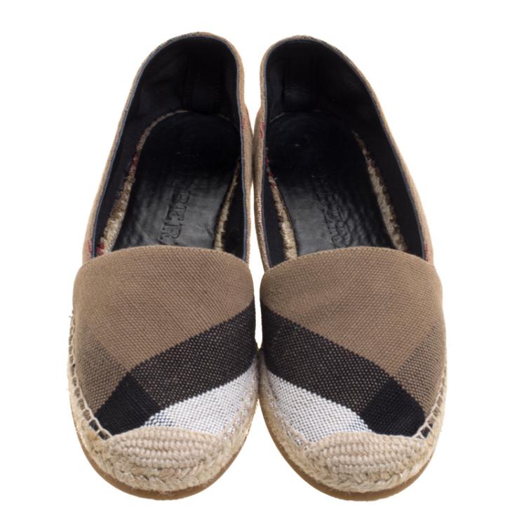 Pre Owned Burberry Brown Checkered Canvas Hodgeson Flat Espadrilles Size 37.5