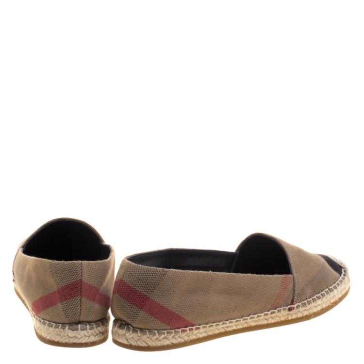 Pre Owned Burberry Brown Checkered Canvas Hodgeson Flat Espadrilles Size 37.5