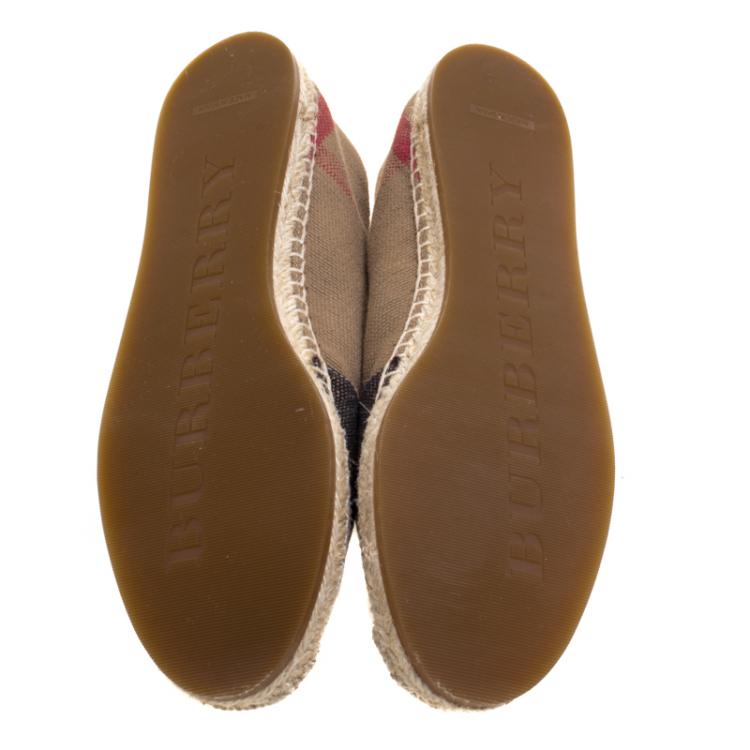 Pre Owned Burberry Brown Checkered Canvas Hodgeson Flat Espadrilles Size 37.5