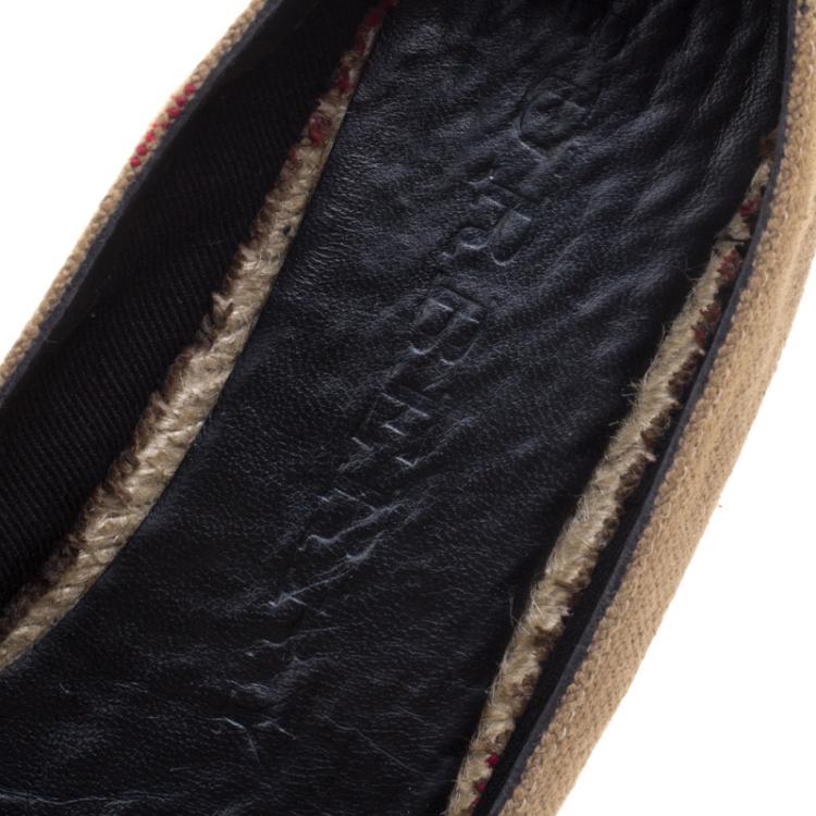 Pre Owned Burberry Brown Checkered Canvas Hodgeson Flat Espadrilles Size 37.5