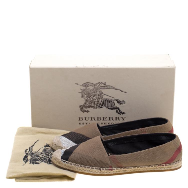Pre Owned Burberry Brown Checkered Canvas Hodgeson Flat Espadrilles Size 37.5