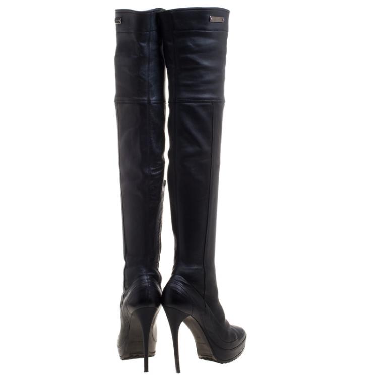 Pre Owned Burberry Prorsum Black Leather Knee High Boots Size 37.5
