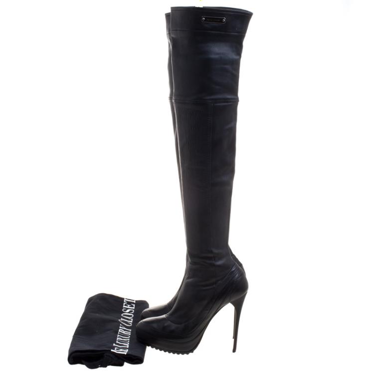 Pre Owned Burberry Prorsum Black Leather Knee High Boots Size 37.5