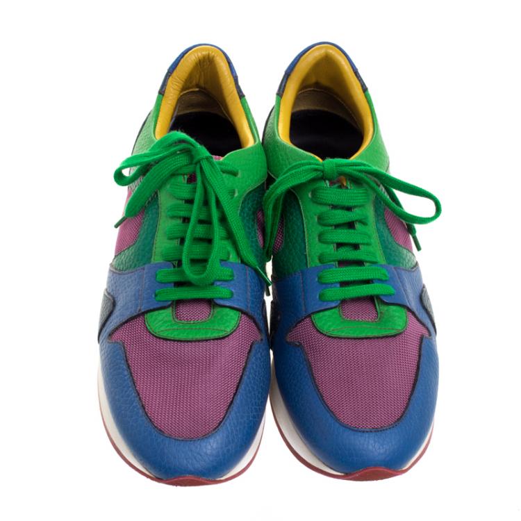 Pre Owned Burberry Prorsum Multi Colorblock Leather and Canvas The Field Sneakers Size 39