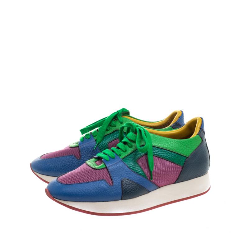 Pre Owned Burberry Prorsum Multi Colorblock Leather and Canvas The Field Sneakers Size 39