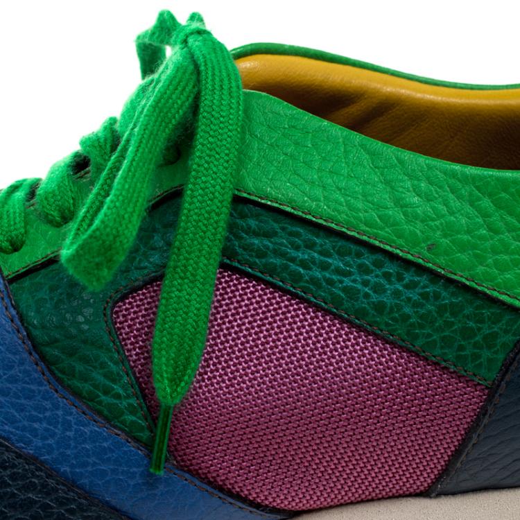 Pre Owned Burberry Prorsum Multi Colorblock Leather and Canvas The Field Sneakers Size 39