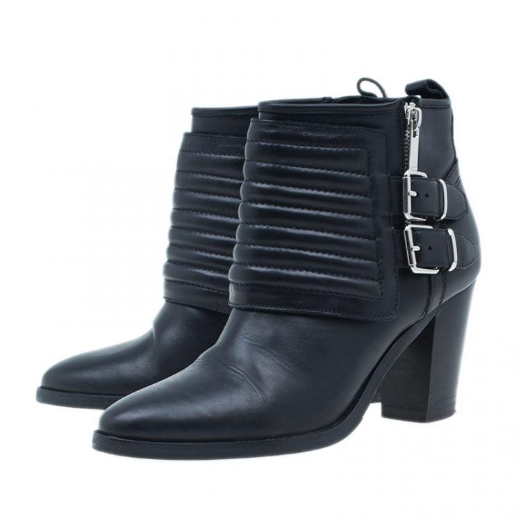 Pre Owned Burberry Black Leather Hirshel Moto Ankle Boots Size 38