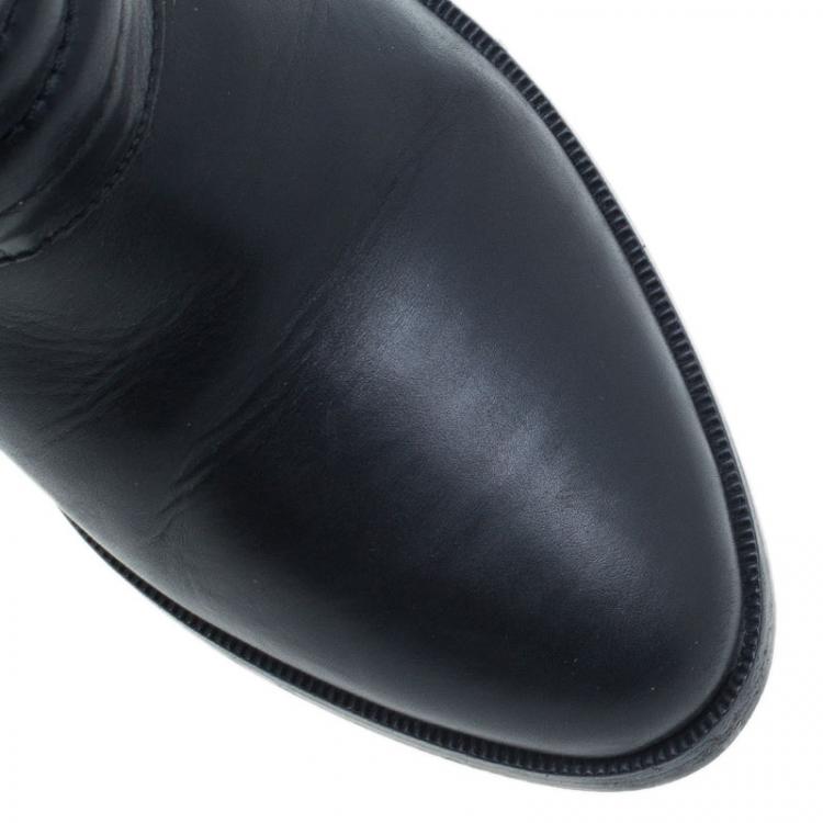 Pre Owned Burberry Black Leather Hirshel Moto Ankle Boots Size 38