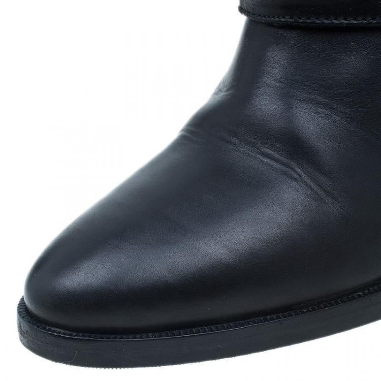 Pre Owned Burberry Black Leather Hirshel Moto Ankle Boots Size 38