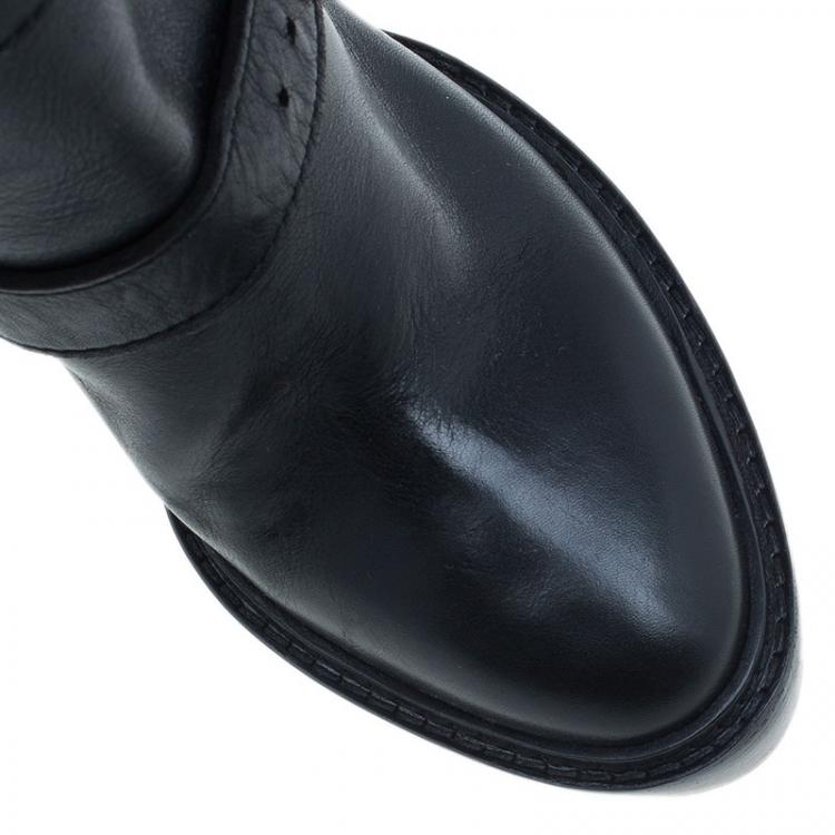Pre Owned Burberry Black Leather Buckled Ankle Boots Size 40.5