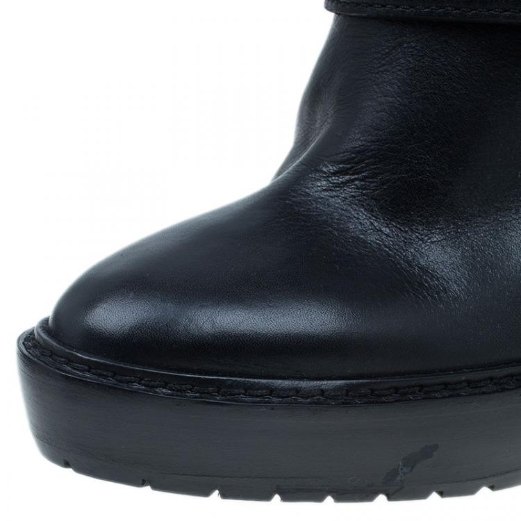 Pre Owned Burberry Black Leather Buckled Ankle Boots Size 40.5