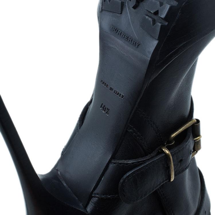 Pre Owned Burberry Black Leather Buckled Ankle Boots Size 40.5