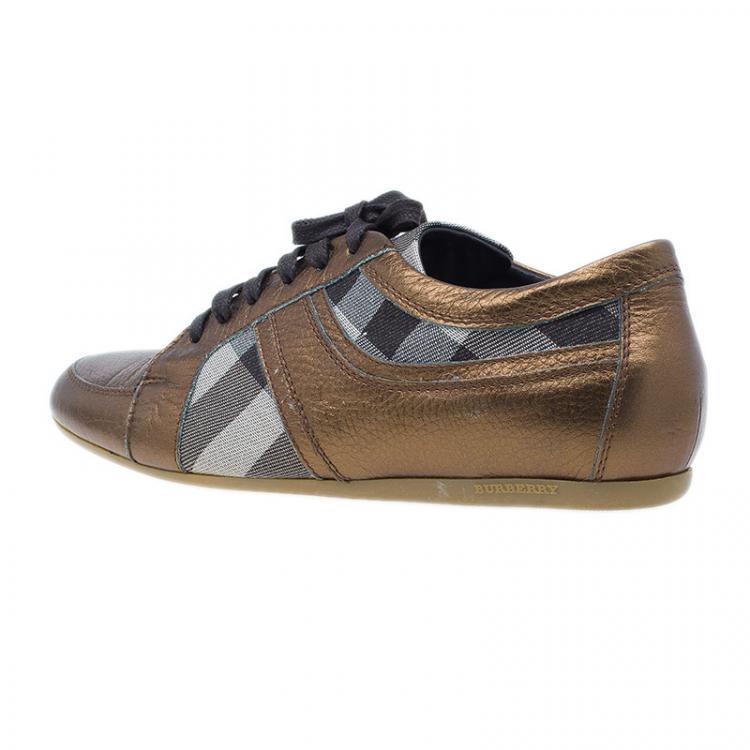 مملوكة مسبقًا Burberry Metallic Leather and Novacheck Canvas Sneakers Size 37