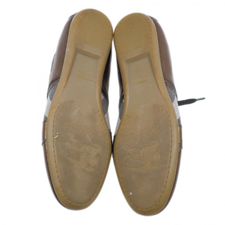 مملوكة مسبقًا Burberry Metallic Leather and Novacheck Canvas Sneakers Size 37