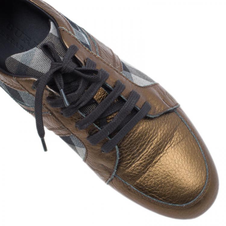 مملوكة مسبقًا Burberry Metallic Leather and Novacheck Canvas Sneakers Size 37